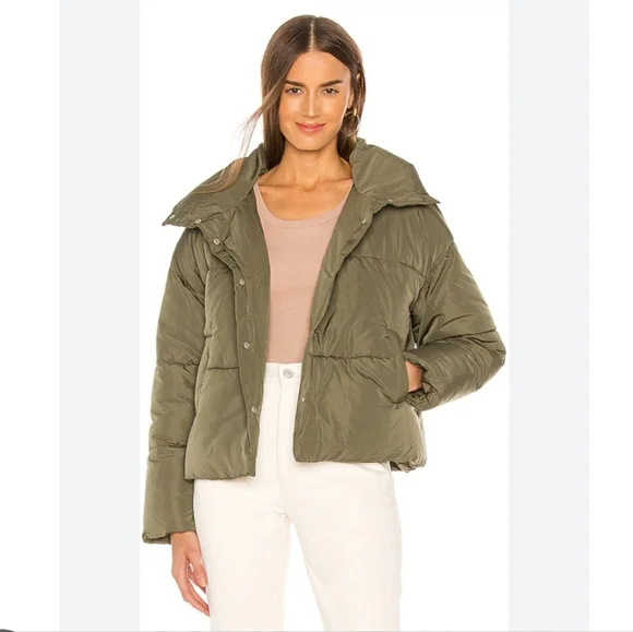 Free People Olive Green Women's Puffer Jacket - Picture 2 of 5